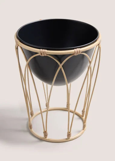 Black Cabana Metal Rattan Planter