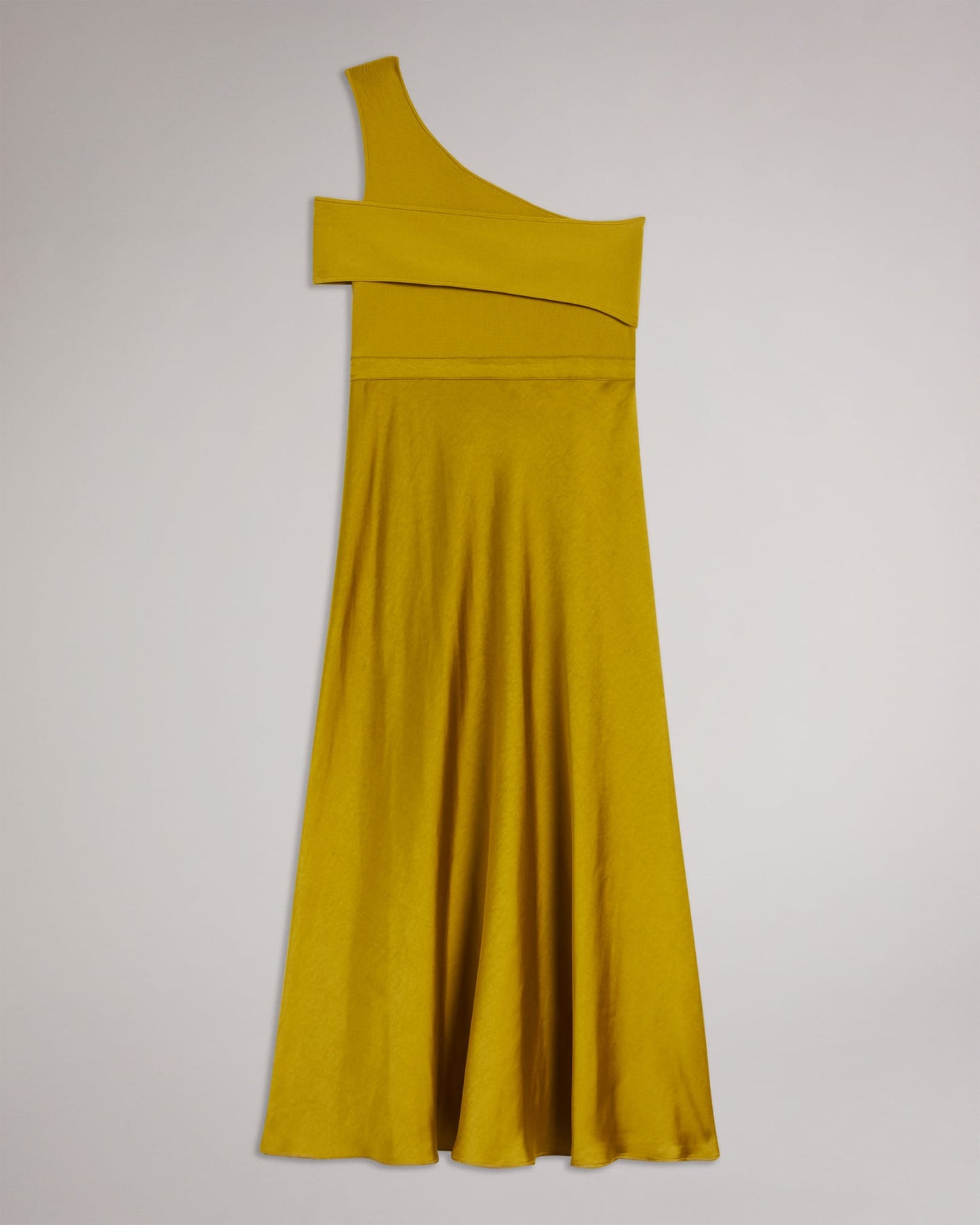Asymmetric Knit Bodice Dress With Satin Skirt