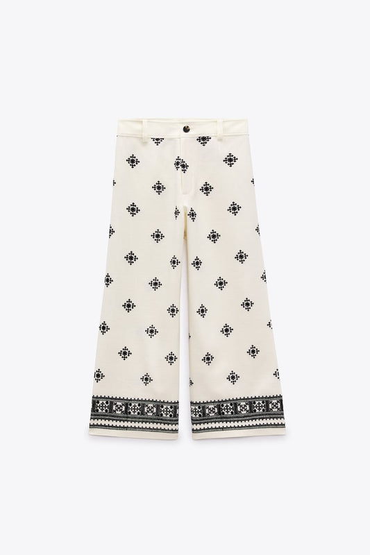 Printed Linen Blend Trousers