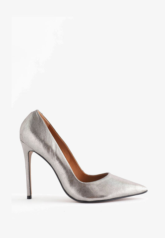 Pewter Signature Leather Court Shoes