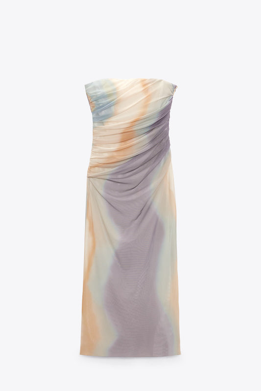 Strapless Tie Dye Print Dress