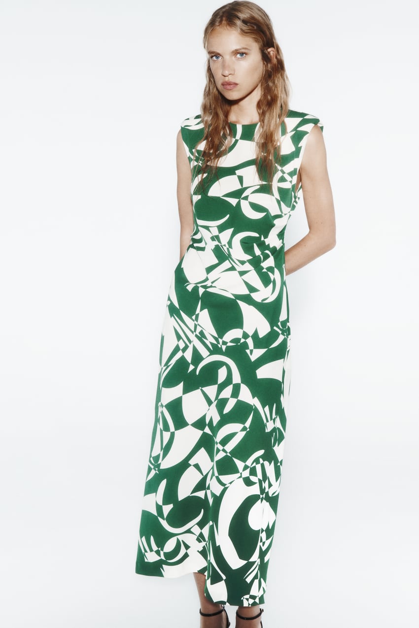Printed Dress With Shoulder Pads
