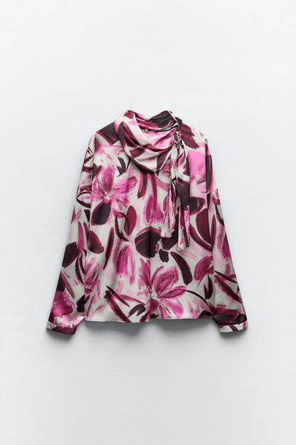 Printed Blouse With Bow