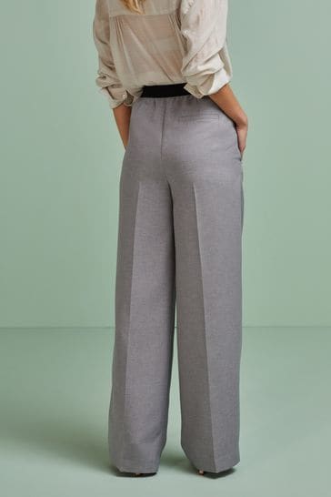 Waistband Detail Wide Leg Trousers
