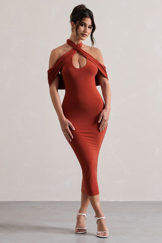 Bodycon Halter-Neck Midi Dress With Cut-Out