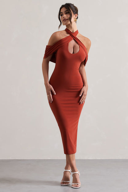 Bodycon Halter-Neck Midi Dress With Cut-Out