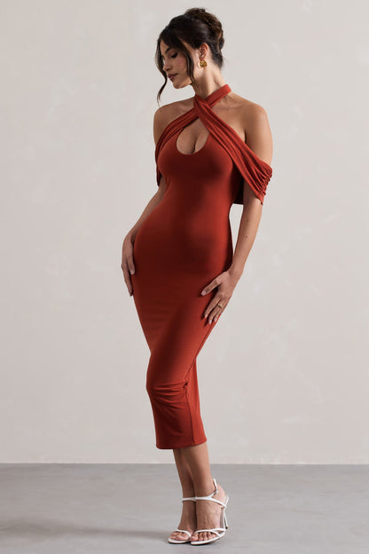 Bodycon Halter-Neck Midi Dress With Cut-Out