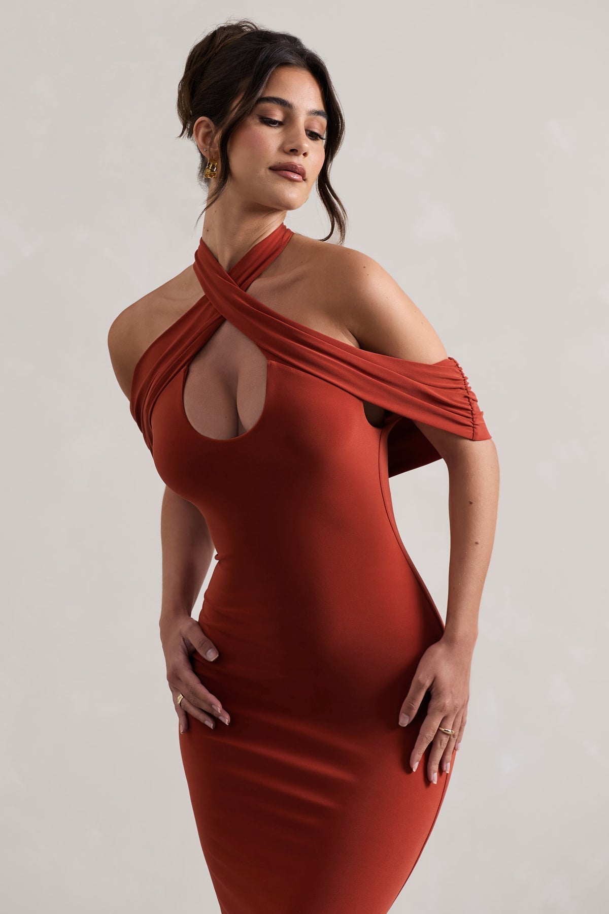 Bodycon Halter-Neck Midi Dress With Cut-Out