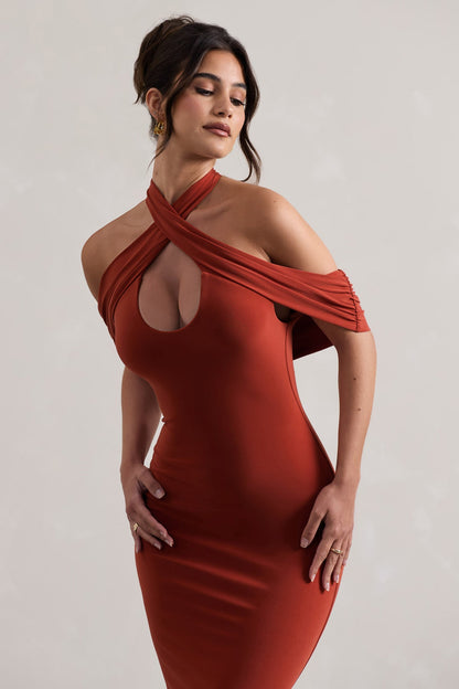 Bodycon Halter-Neck Midi Dress With Cut-Out