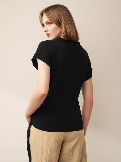 Linen Short Sleeve Polo Neck Top