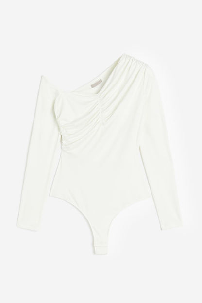 Draped One-Shoulder Thong Bodysuit