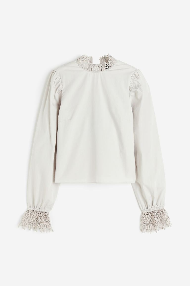 Lace-Trimmed Poplin Top