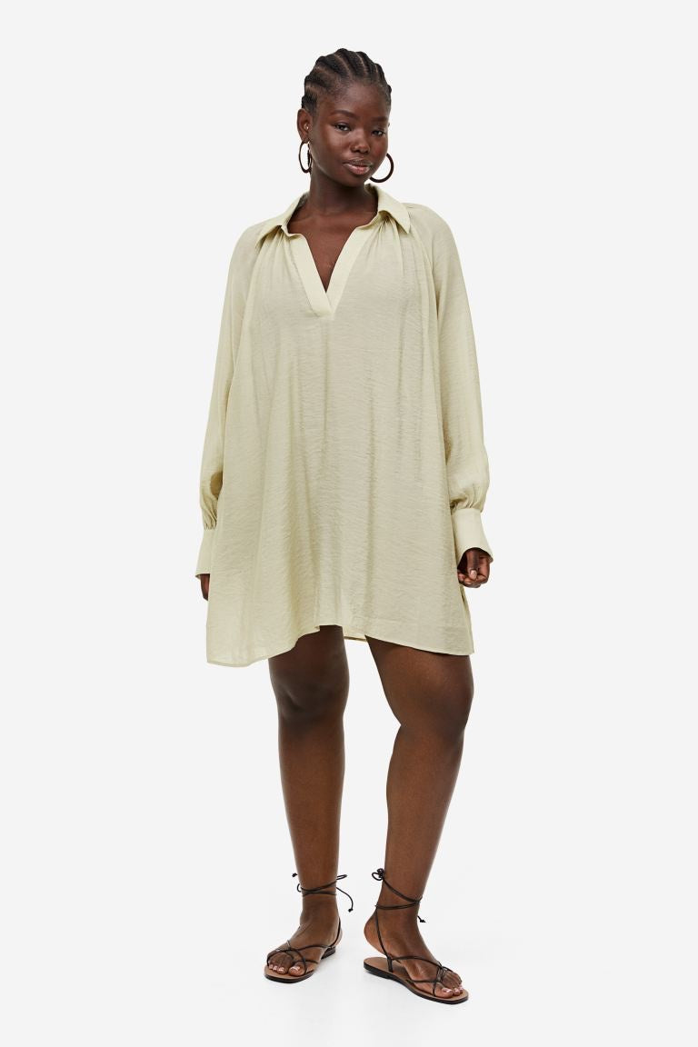 Balloon-Sleeved Tunic Dress