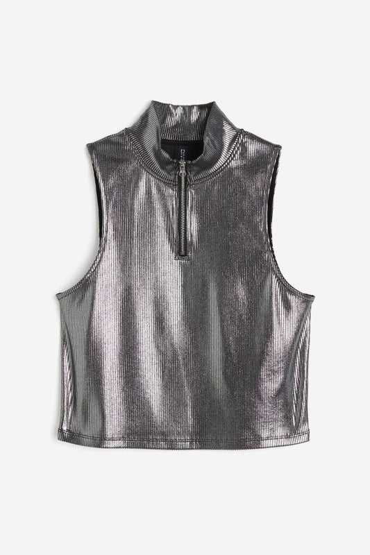 Zip-Top Shimmering Metallic Vest Top