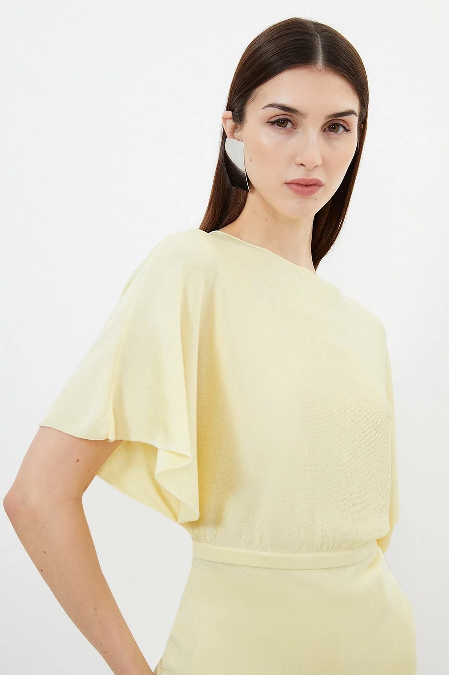 Slinky Viscose Blend Knit Angel Sleeve Tie Detail Top