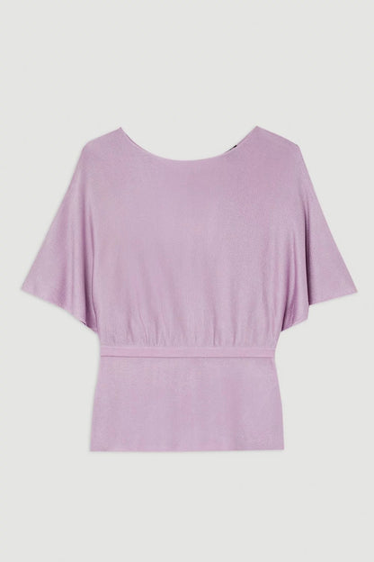 Slinky Viscose Blend Knit Angel Sleeve Tie Detail Top