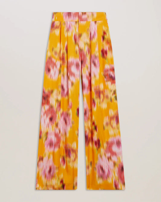 Printed Wide Leg Pleated Trousers