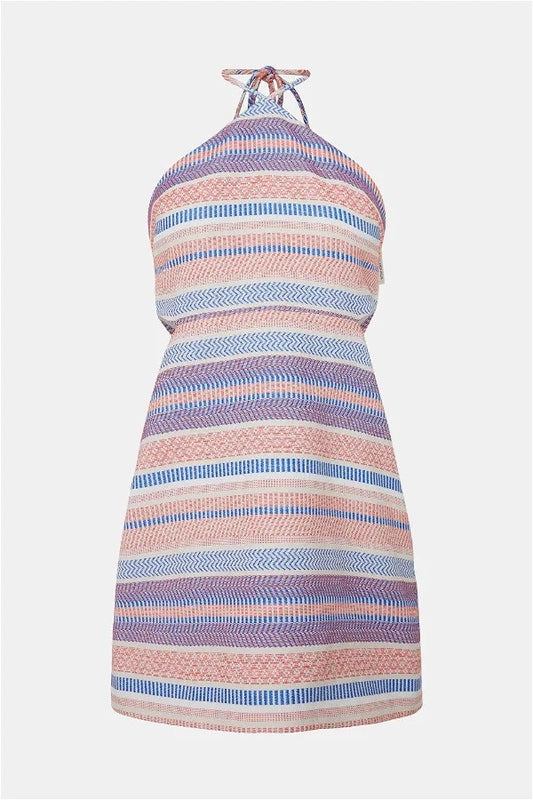 Stripe Jacquard Cut Out Halter Mini Dress