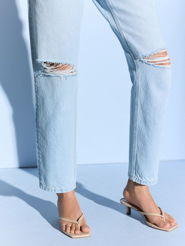 Bleach Rip 100% Cotton Column Mom Jeans