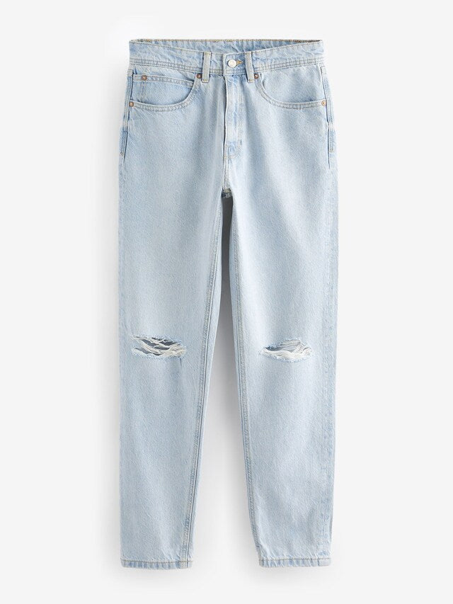 Bleach Rip 100% Cotton Column Mom Jeans