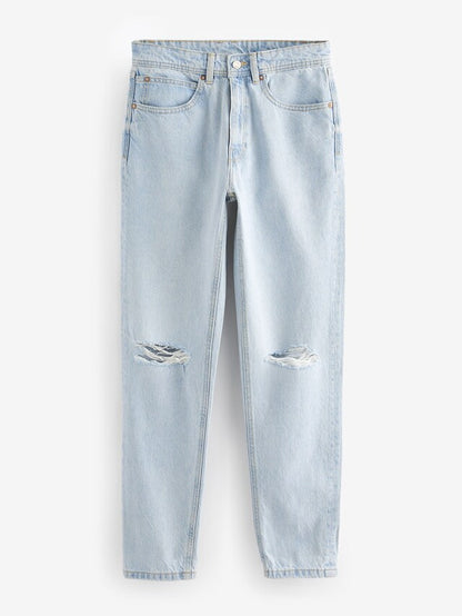 Bleach Rip 100% Cotton Column Mom Jeans