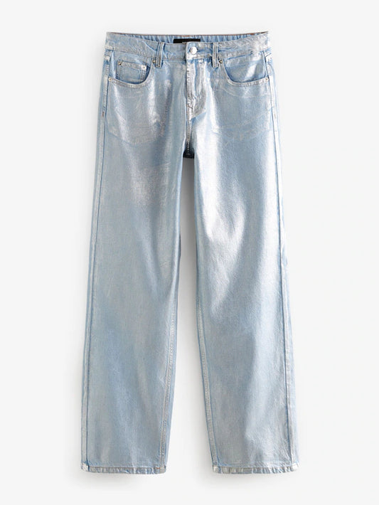 Straight Metallic 100% Cotton Straight Leg Jeans