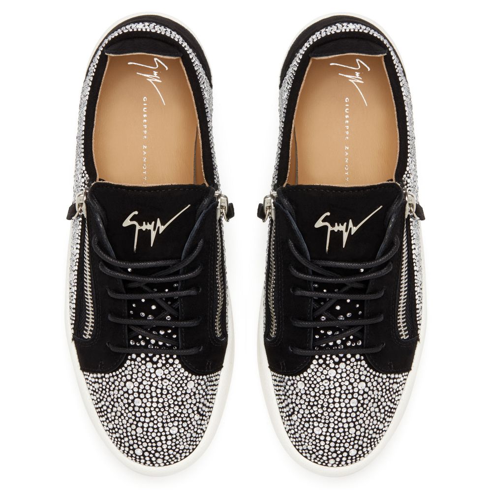 Frankie Black Suede Sneakers With Silver Crystals