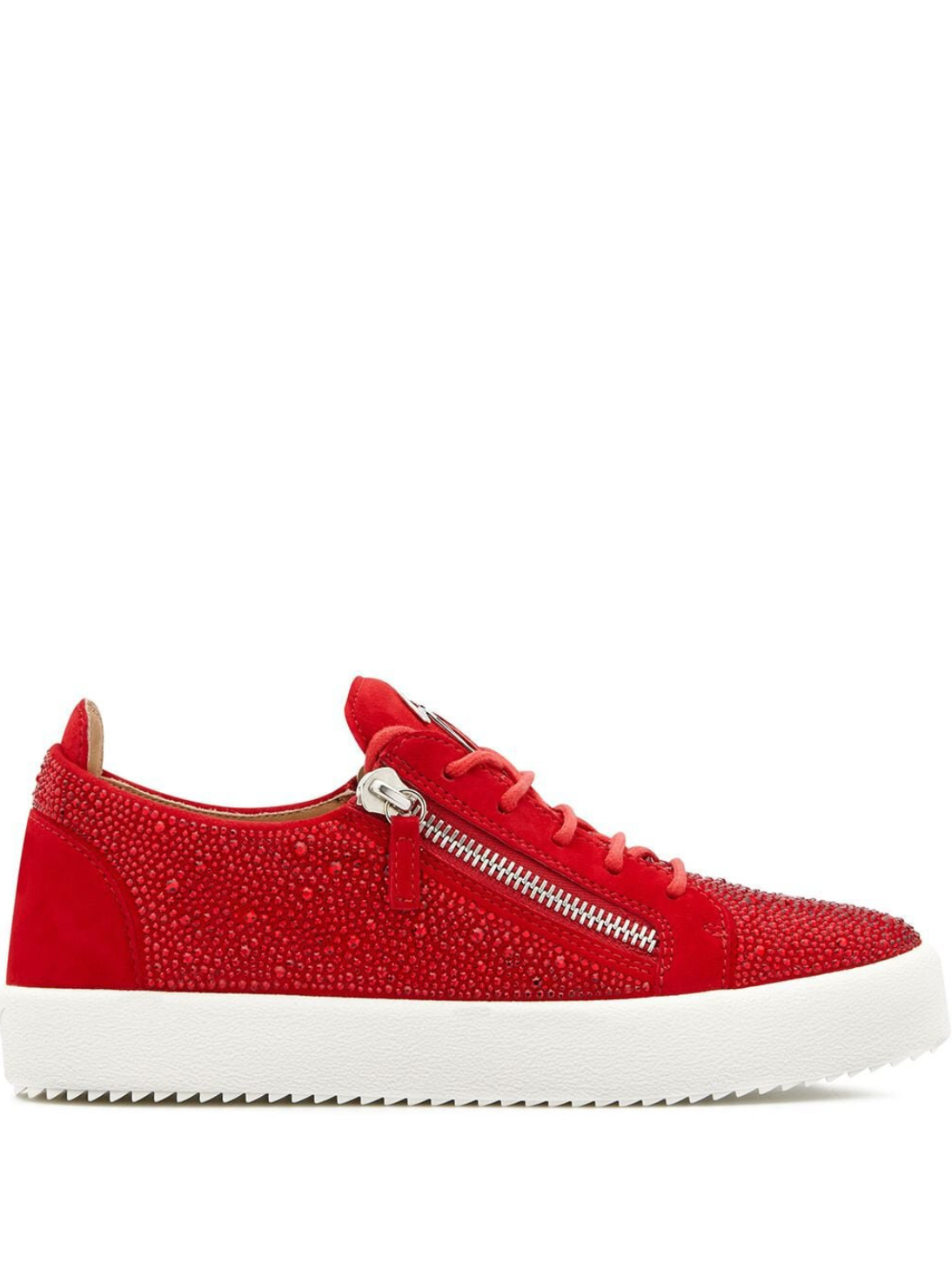 Frankie Red Leather Sneakers With Red Crystals