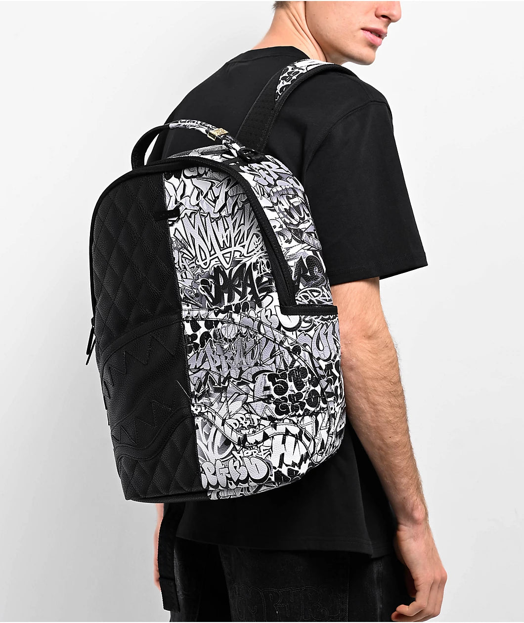 Half Graffiti Black & White Quilted Backpack