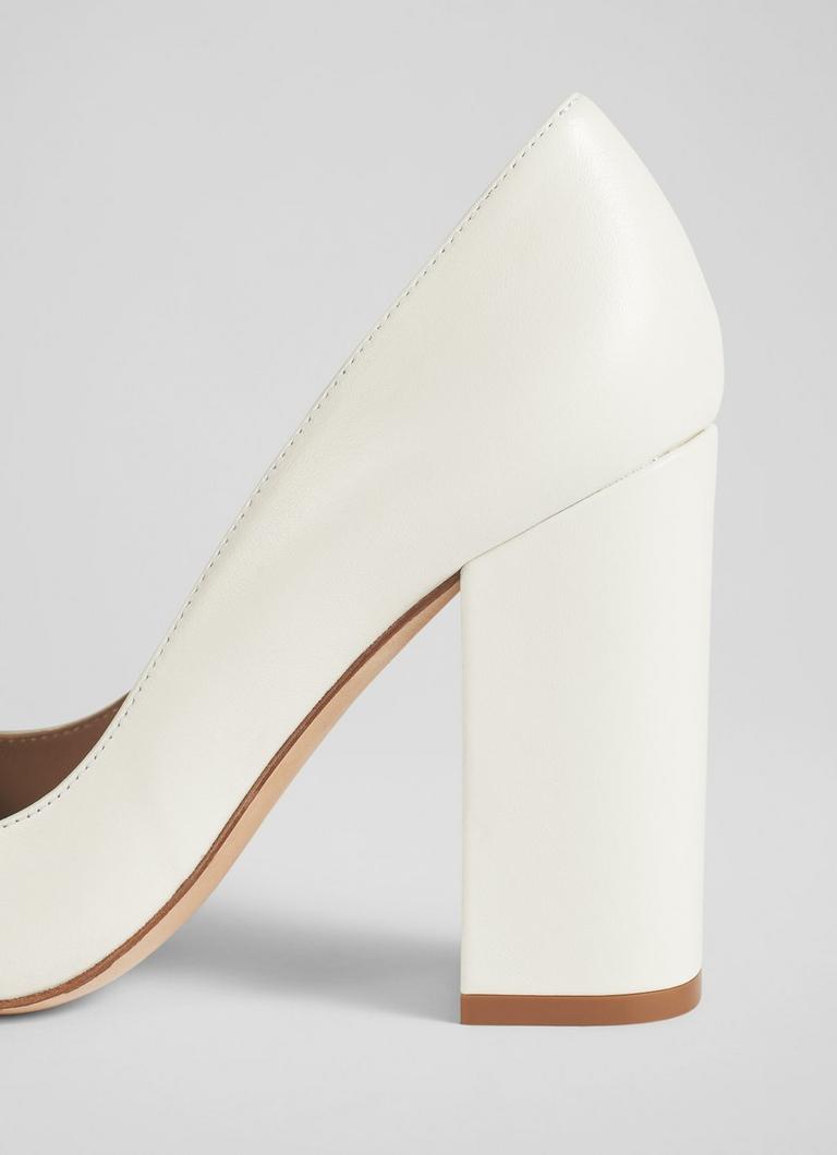 June White Leather Blunt Toe Courts