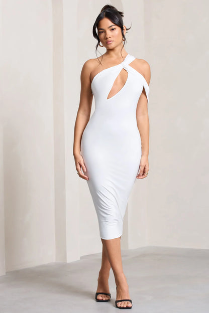 Asymmetric Neck Cut Out Midi Dress