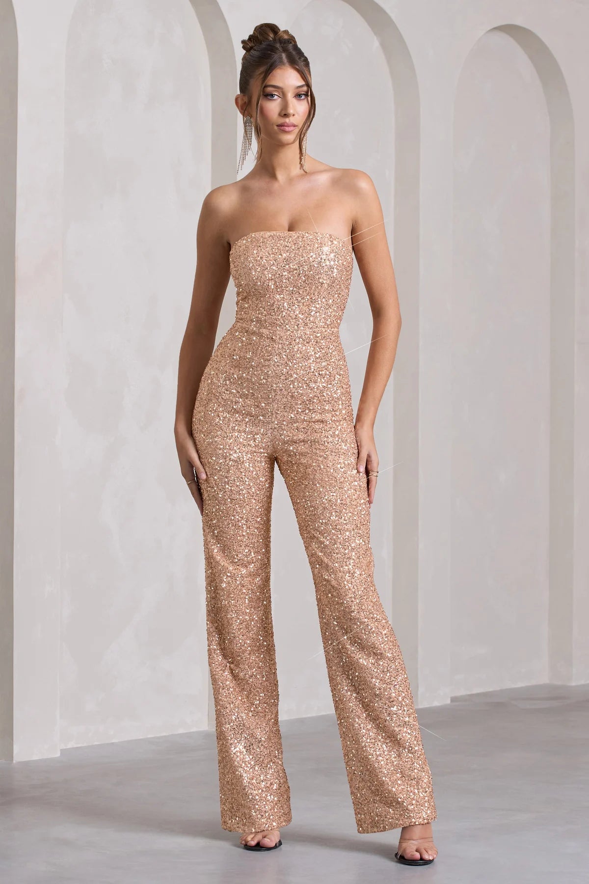 Sequin Bandeau Wide-Leg Jumpsuit