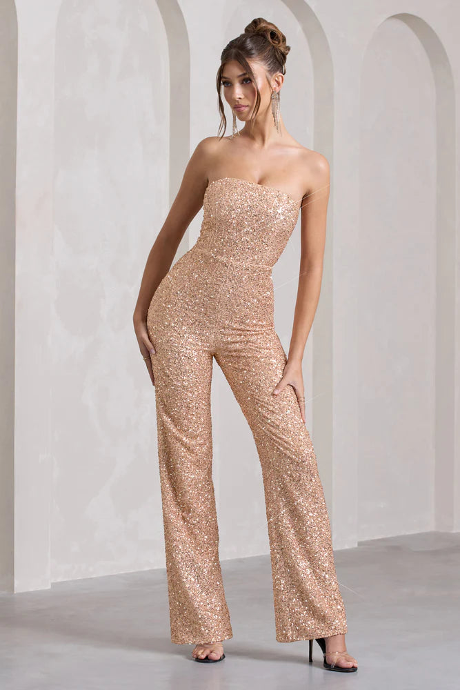 Sequin Bandeau Wide-Leg Jumpsuit