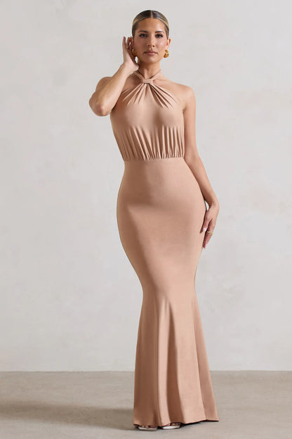 Sand Knot Halter-Neck Maxi Dress