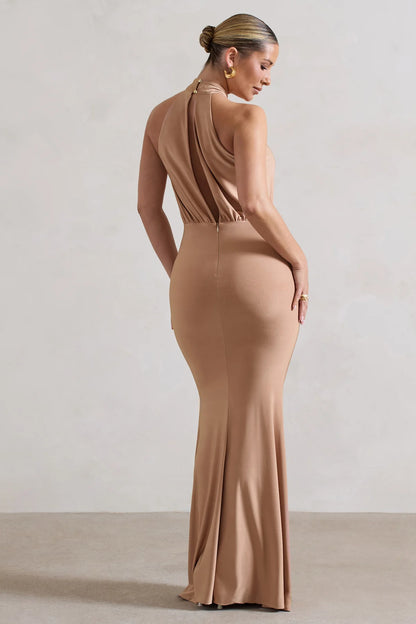 Sand Knot Halter-Neck Maxi Dress