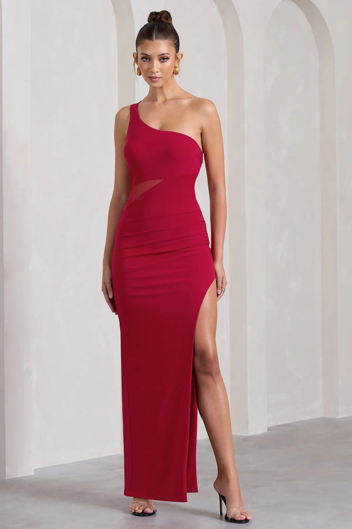 One Shoulder Sleeveless Cut-Out Split Maxi Dress