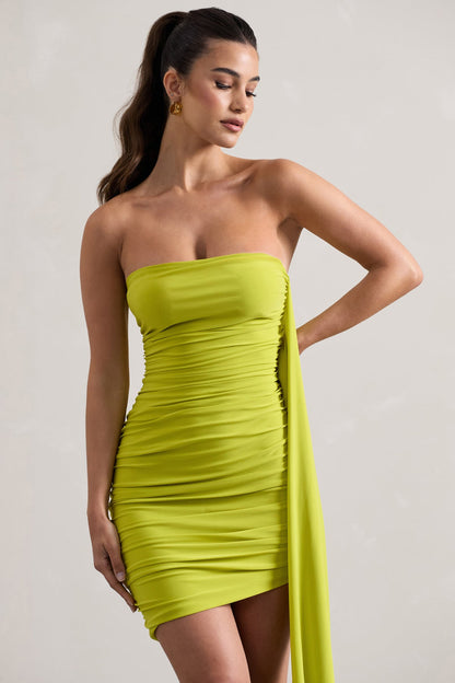 Ruched Asymmetric Mini Dress With Sash