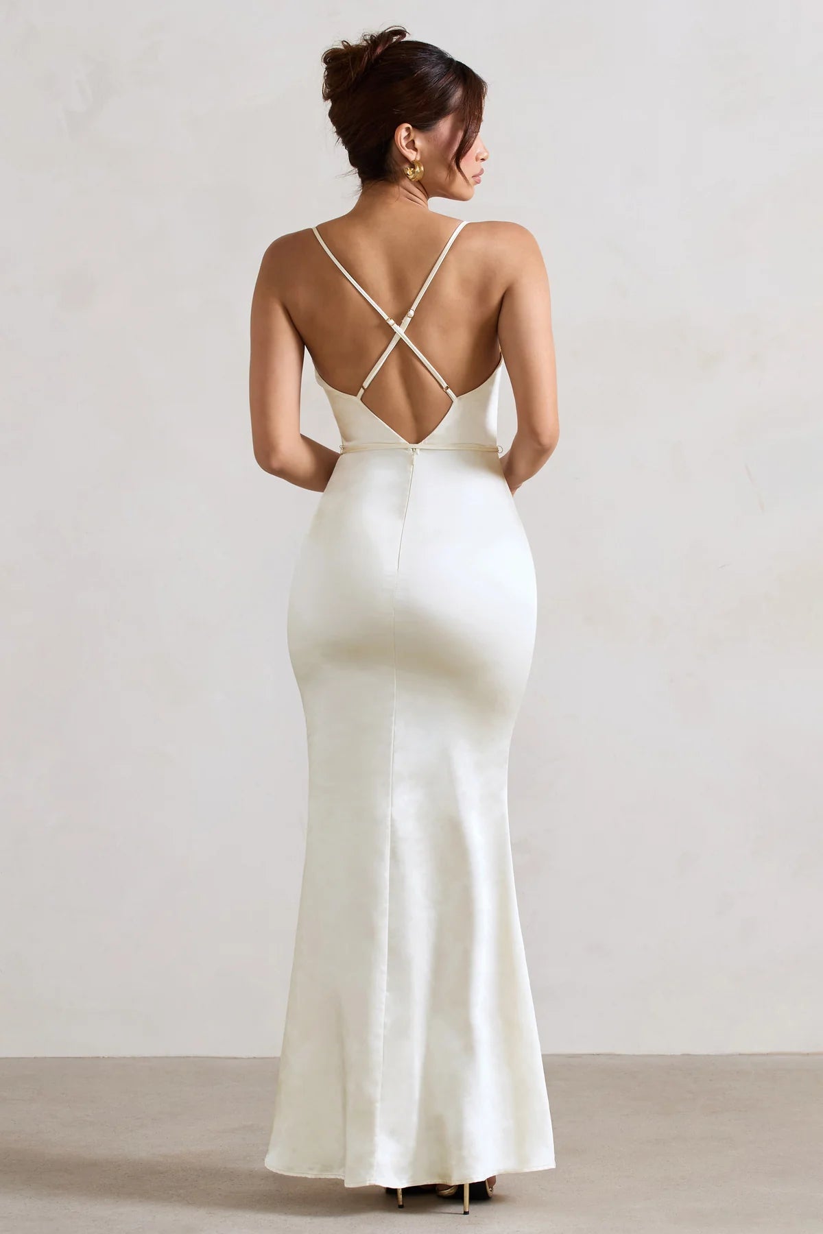 Satin Cowl Neck Maxi Dress With Cross Back Detail