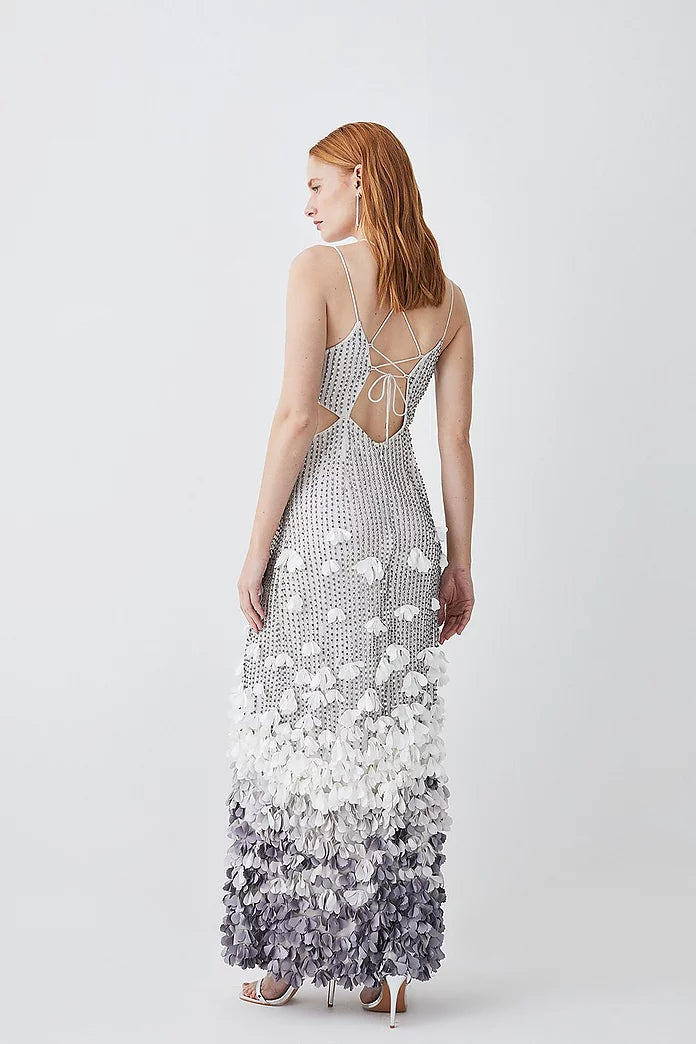 Crystal Applique Deep V Woven Maxi Dress