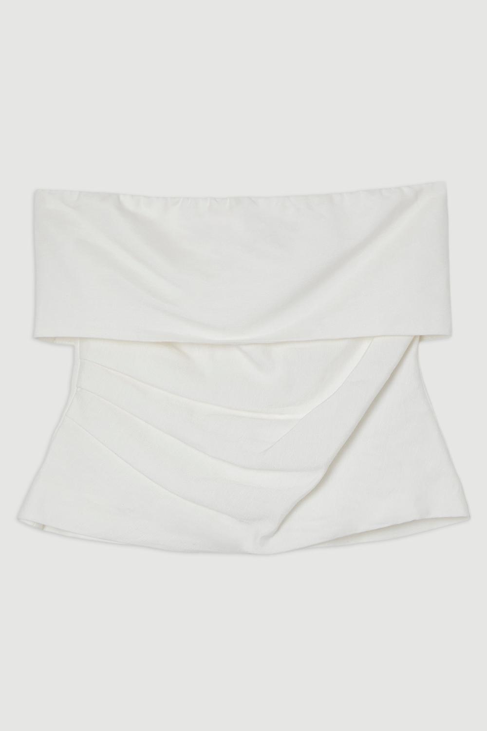 Linen Viscose Woven Bandeau Top With Ruched Side Detail