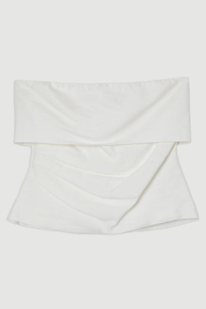 Linen Viscose Woven Bandeau Top With Ruched Side Detail