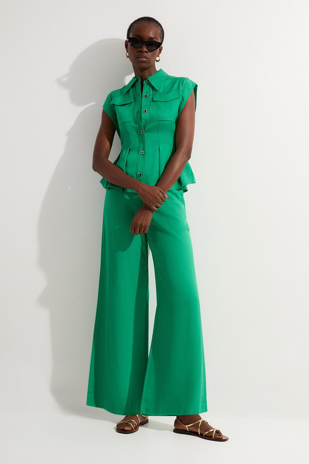 Tall Premium Viscose Linen Topstitch Woven Blouse With Waist Seam Detail