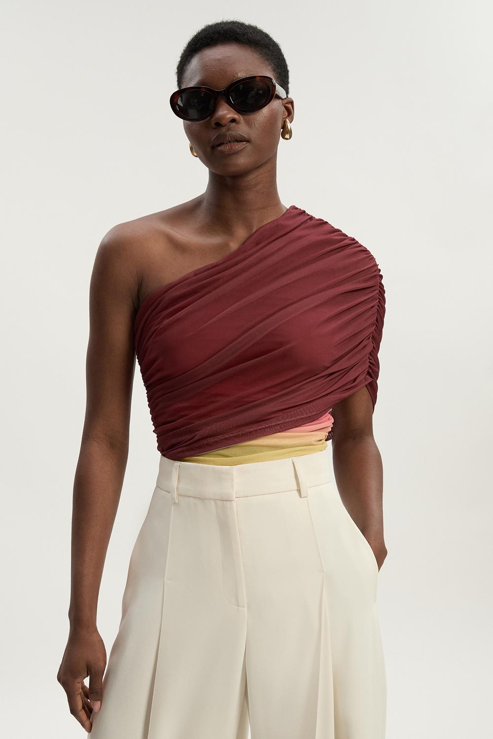 Ombre One Shoulder Mesh Jersey Bodysuit