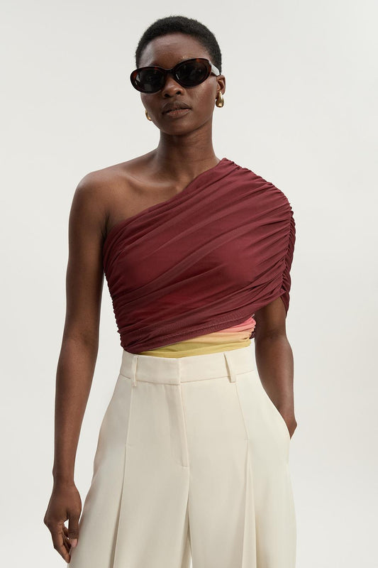 Ombre One Shoulder Mesh Jersey Bodysuit