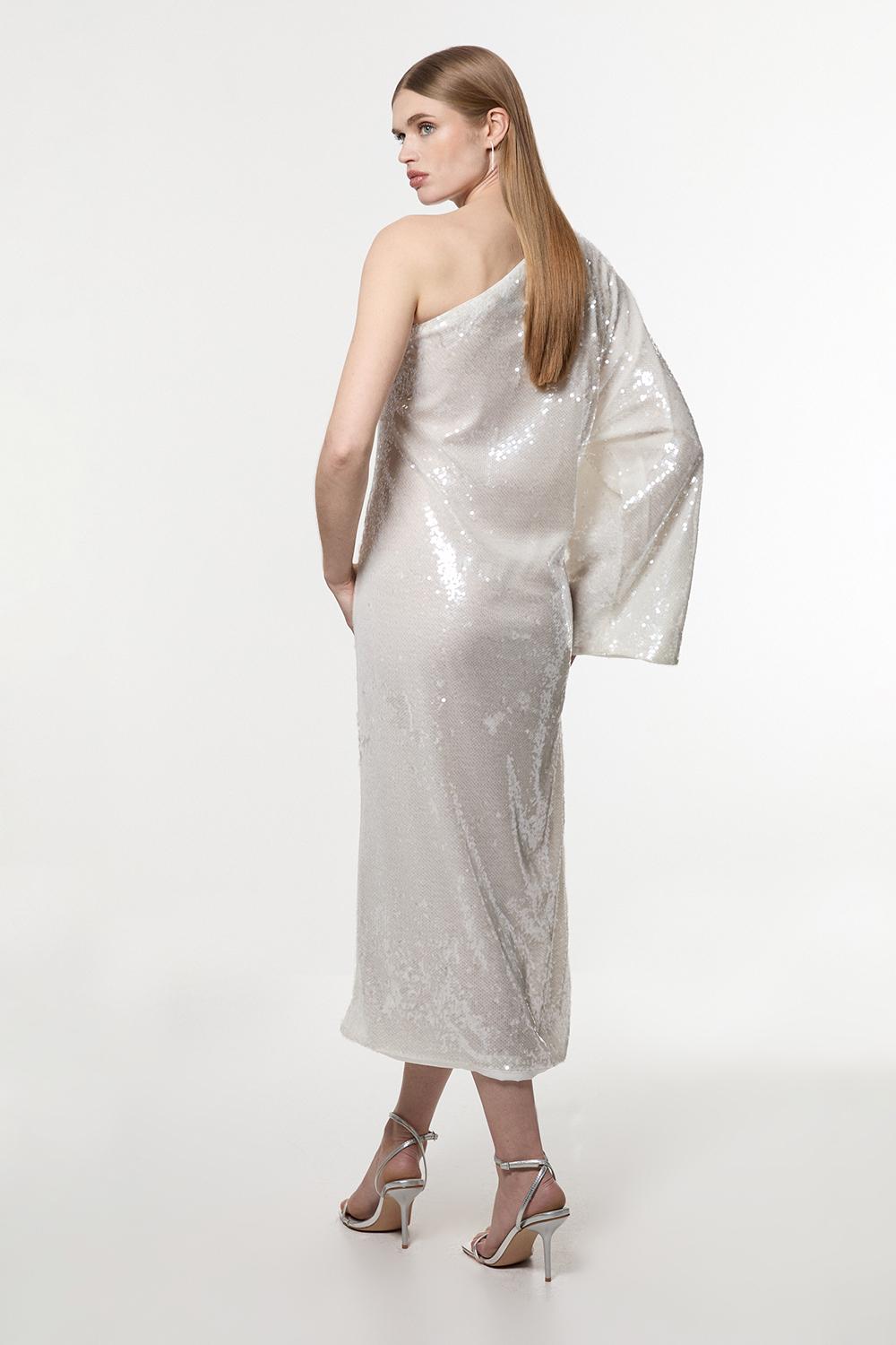 Liquid Shine One Shoulder Woven Sequin Dress