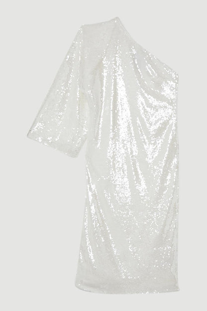 Liquid Shine One Shoulder Woven Sequin Dress