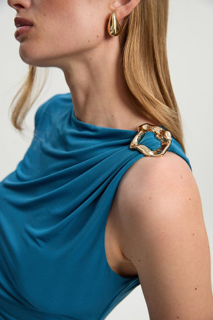 Drapey Crepe Trim Detail Ruched Top