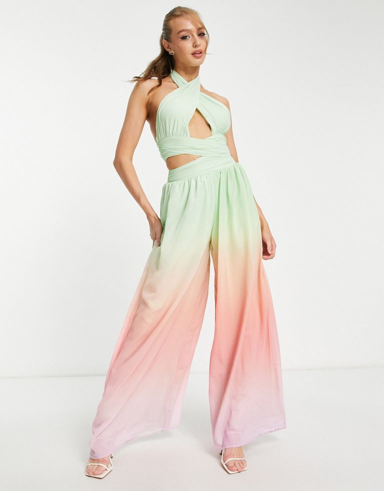 Halter Ruched Jumpsuit With Cut Out
