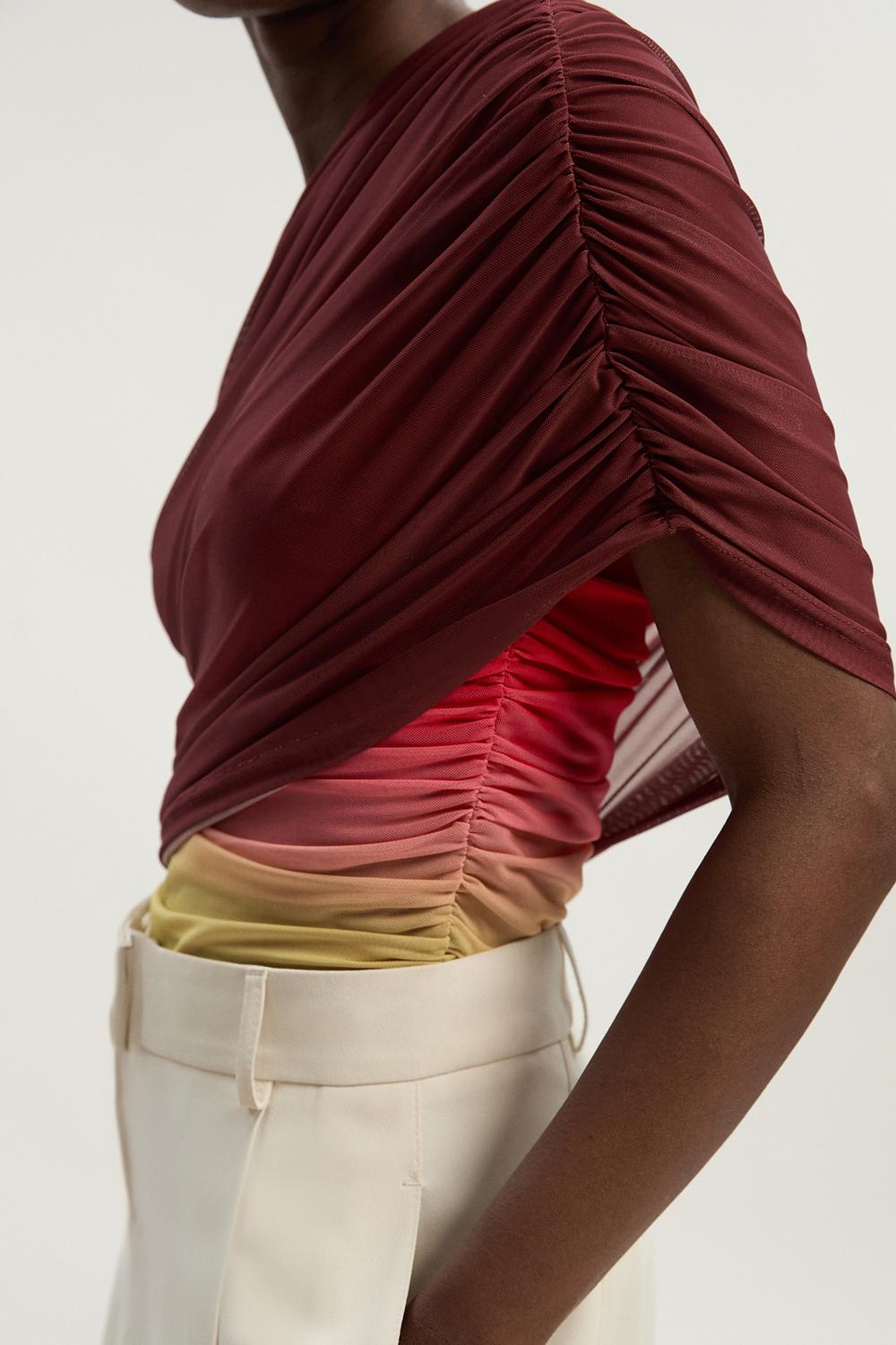 Ombre One Shoulder Mesh Jersey Bodysuit