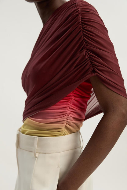 Ombre One Shoulder Mesh Jersey Bodysuit